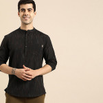 Men Black Woven Design Kurta