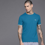 Men Teal Blue Logo Printed Casual T-shirt