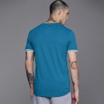 Men Teal Blue Logo Printed Casual T-shirt