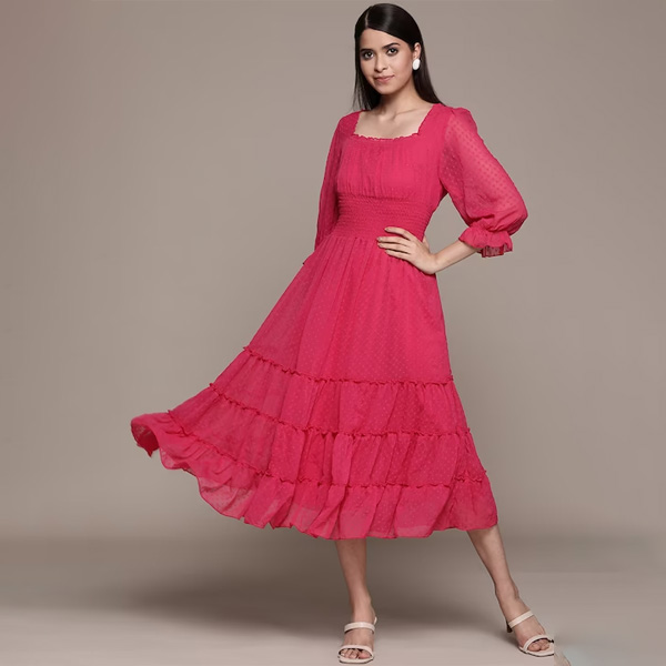 Chiffon Smocked Tiered Midi Dress