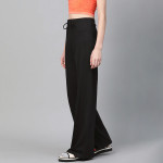 Women Black Regular Fit Solid Wide Leg Track Pants