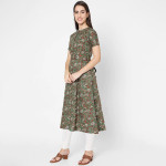 Women Green & Grey Floral Printed Cotton A-Line Kurta