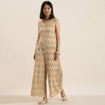 Women Mustard & Blue  Printed Sleeveless Culotte Jumpsuit