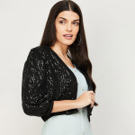 Women Black Party Embellished Crop Shrug