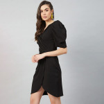 Black Tulip Wrap Dress With Volume Sleeves