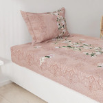 Peach-Coloured & Green 225 TC Single Bedsheet with 1 Pillow Covers