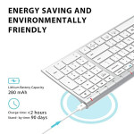 BK10 Bluetooth Keyboard for Mac, Multi Device Wireless Keyboard Rechargeable Bluetooth 5.1 Stable Connection with Number Pad Ergonomic Design