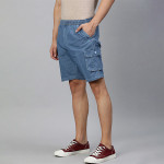 Men Blue Solid Pure Cotton Cargo Shorts