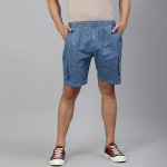 Men Blue Solid Pure Cotton Cargo Shorts