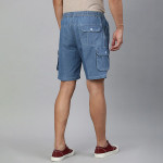 Men Blue Solid Pure Cotton Cargo Shorts