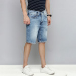 Men Blue Washed Distressed  Shorts