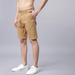 Men Khaki Solid Slim Fit Regular Shorts