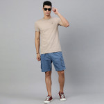 Men Blue Solid Pure Cotton Cargo Shorts