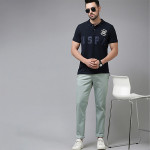 Men Grey Printed Slim Fit Trousers