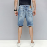 Men Blue Washed Distressed  Shorts