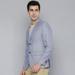 Men Blue Self Design Textured Regular Fit Smart Casual Blazer