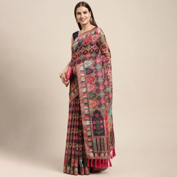 https://weavestyle.in/products/peach-coloured-multicoloured-kalamkari-sequinned-linen-blend-block-print-saree